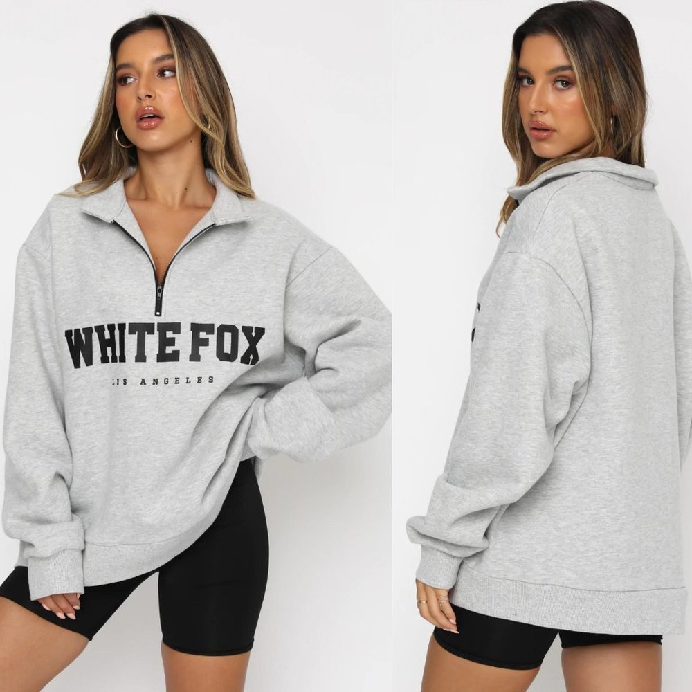 White Fox Boutique High Standard Zip Front Sweater Grey Marle